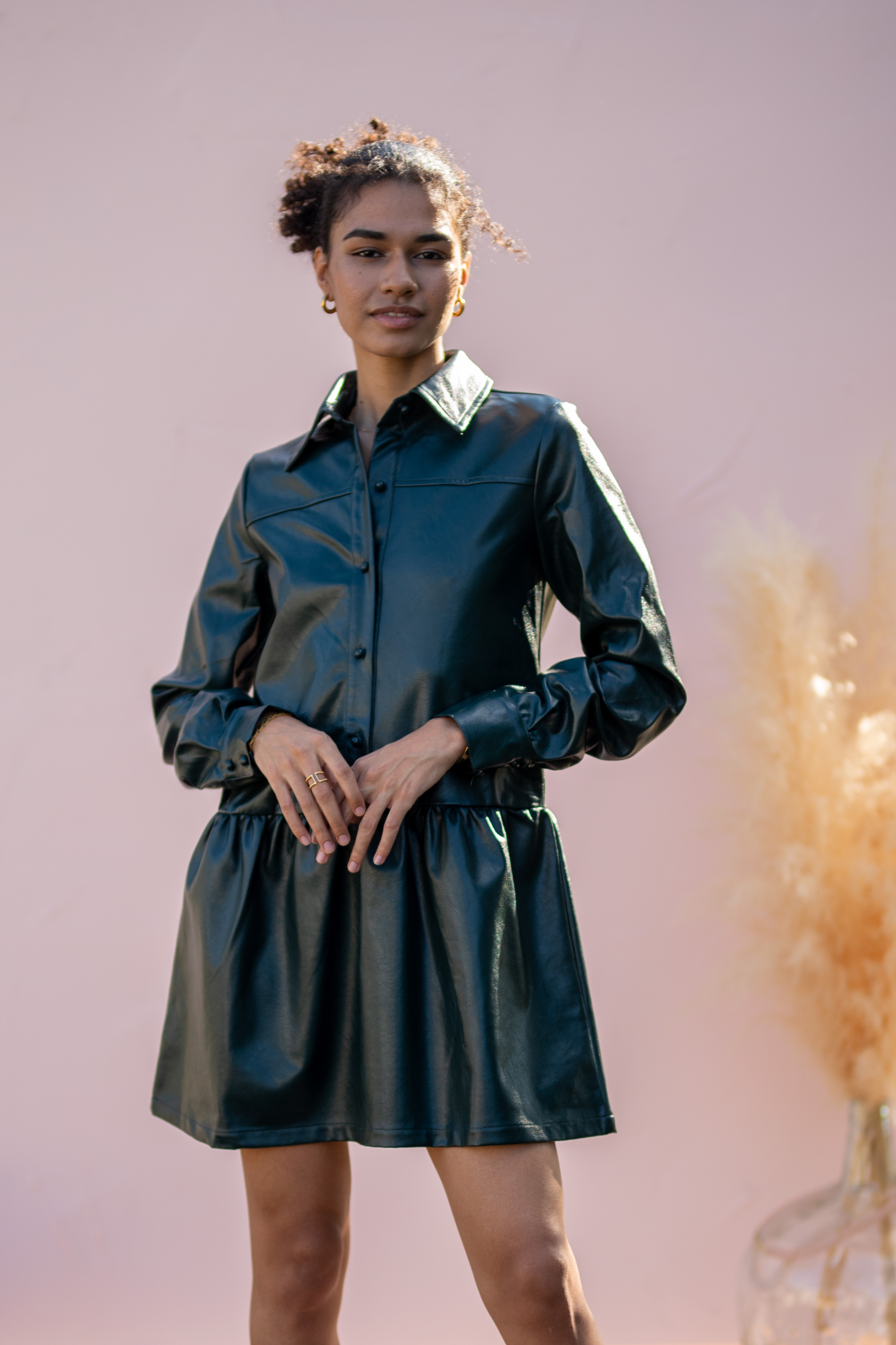 Zara + Faux Leather Shirt Dress